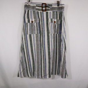 Marissa Olivia striped midi skirt Size M Linen Blend